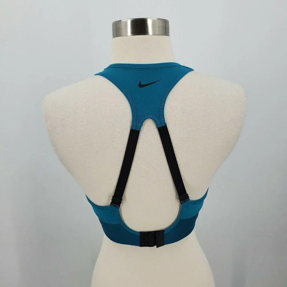 Nike Women's Dri-Fit Structured Sports Bra‎ Blue Black Hook & Eye Size Medium